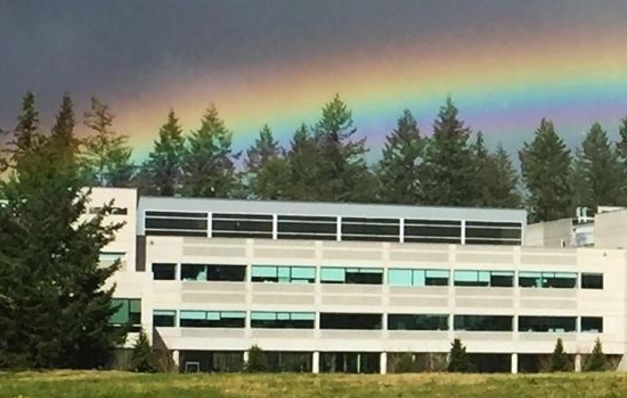 A rainbow over the Ecology headquarters building